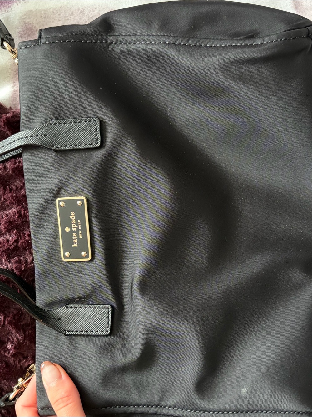 kate spade Black Nylon Tote with Gold Plaque